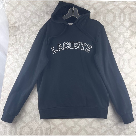 Lacoste Other - Lacoste Mens Black Arched Logo Fleece Pullover Hoodie Sweatshirt FA10282 Size S